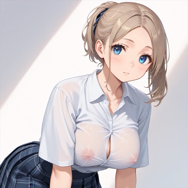 白シャツに乳首が透けるJKのエロいAIイラスト（R18）02