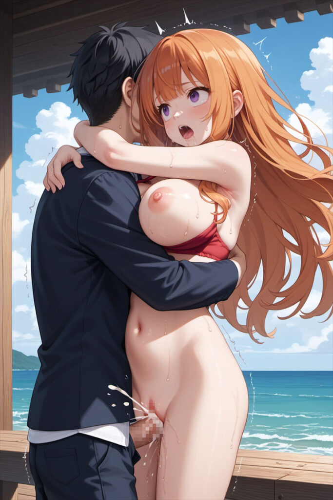 ビキニの子が対面立位でセックスしてイッているAIイラスト