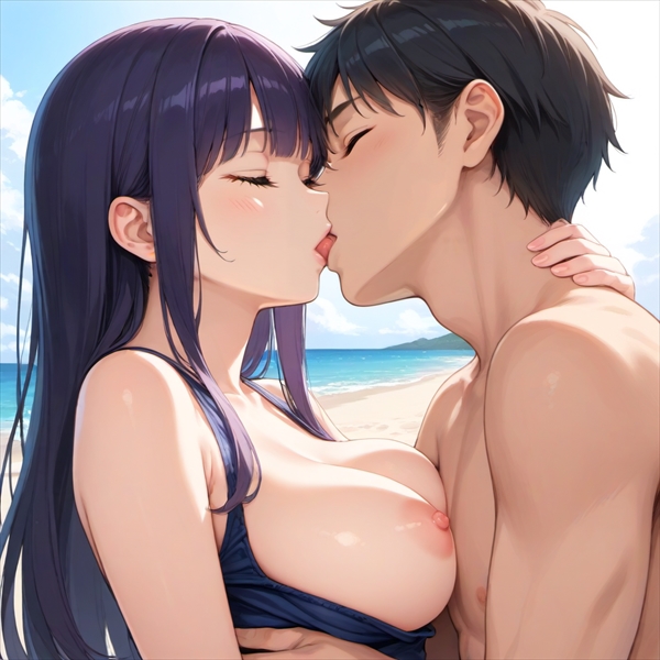 水着でディープ・キスするエロいAIイラスト01