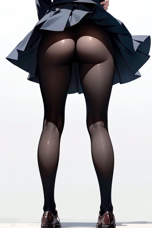 ノーパンでお尻を見せる黒タイツを履いた女子高生のエロAI画像02
