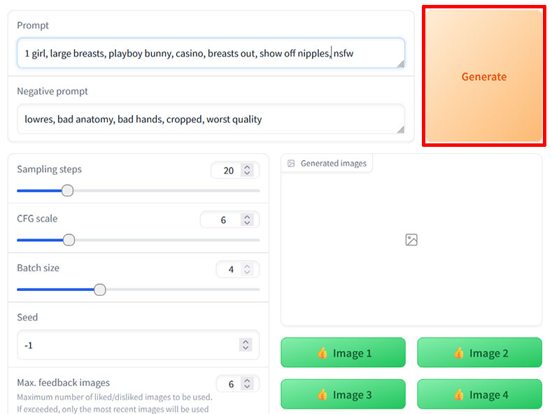 Stable Diffusion WebUI DEMOの「Generate」を選択する