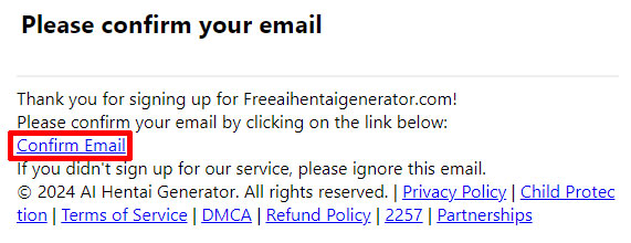 Aihentaigenerator.netメールにある「Confirm Email」を選択する
