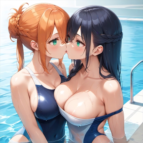 プールでキスをする競泳水着の女の子たち02