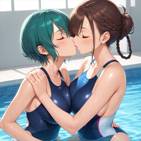 プールでキスをする競泳水着の女の子たち03