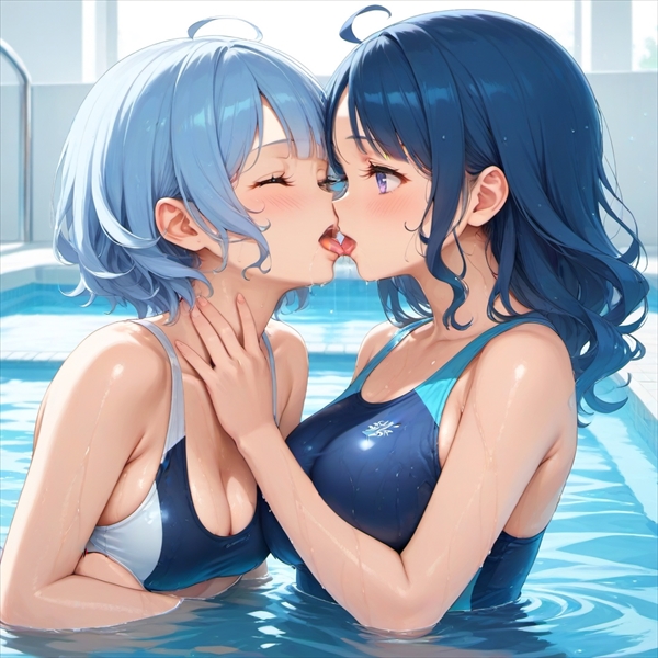 舌を絡ませてキスする競泳水着の女の子たち02