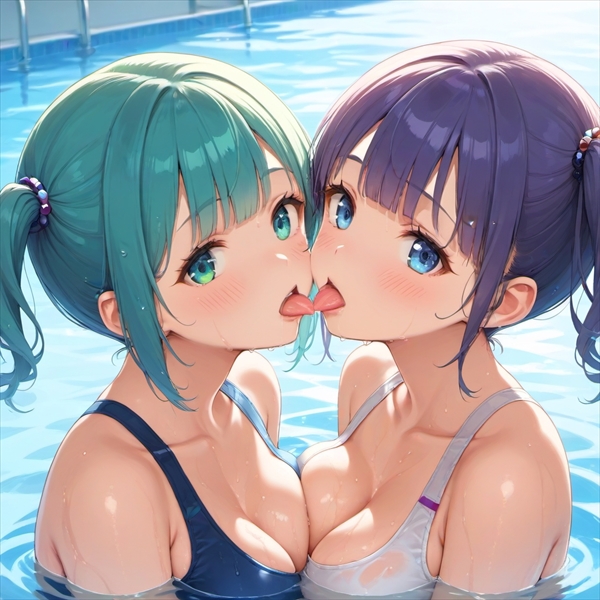 舌を絡ませてキスする競泳水着の女の子たち03