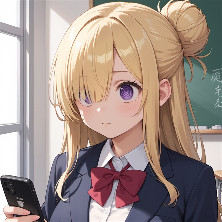 「催眠アプリを見つめるJK」のイラスト01