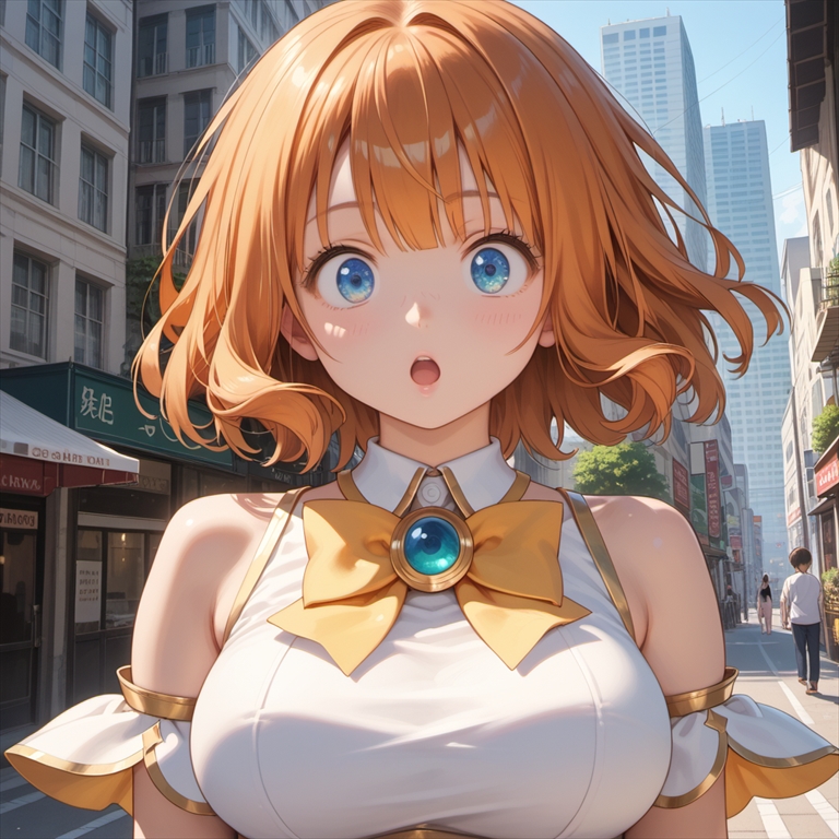 「街が見つけた何かに驚く魔法少女」のイラスト02