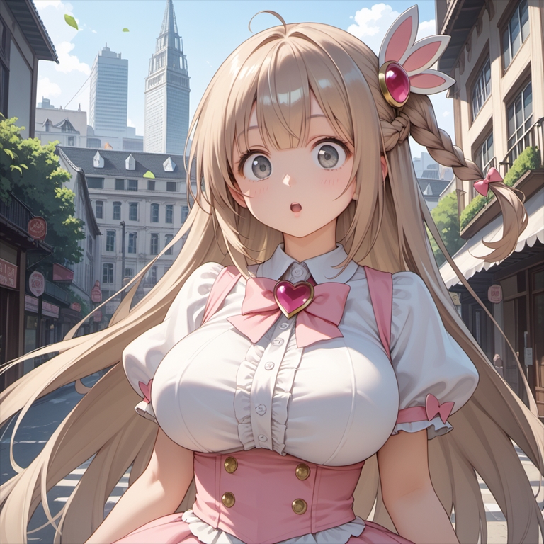 「街が見つけた何かに驚く魔法少女」のイラスト01