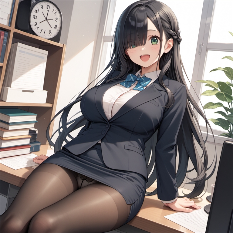 太ももの隙間からパンツが見えているOLのイラスト01