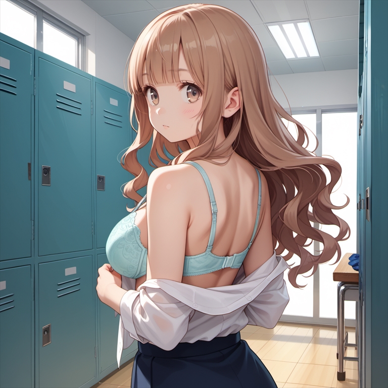 「更衣室でシャツを脱いで着替え中のOL」のイラスト03