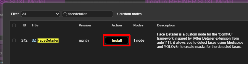 「FaceDetailer」の「Install」