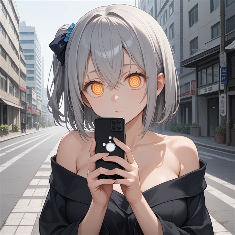 「催眠アプリを見つめるお姉さん」のイラスト02