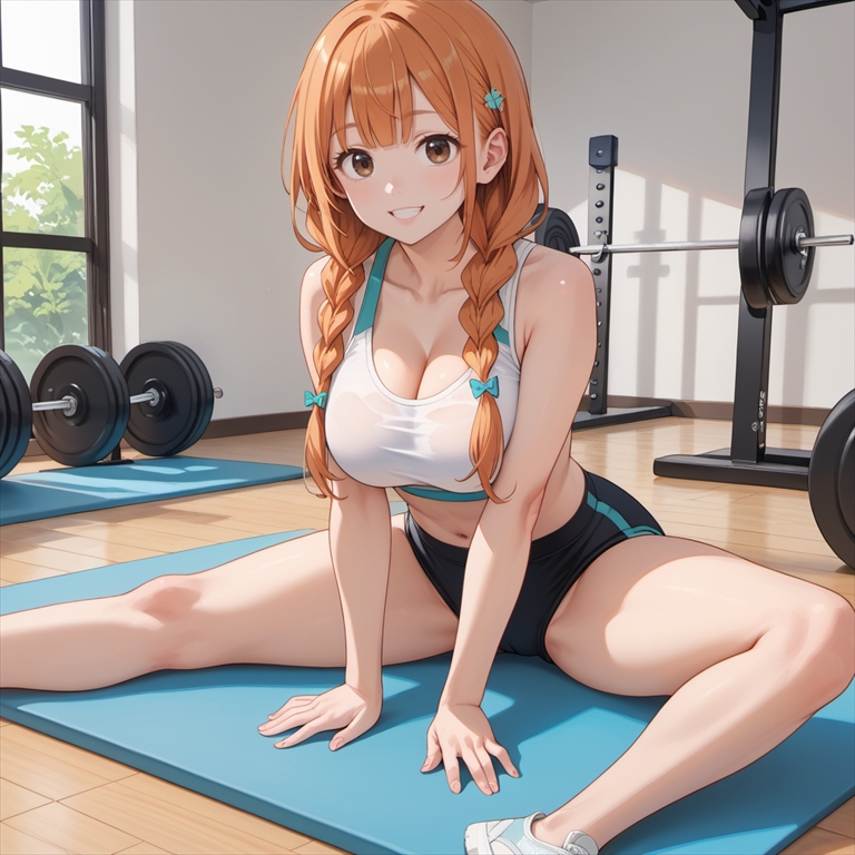 「ジムでストレッチする女の子」のイラスト02