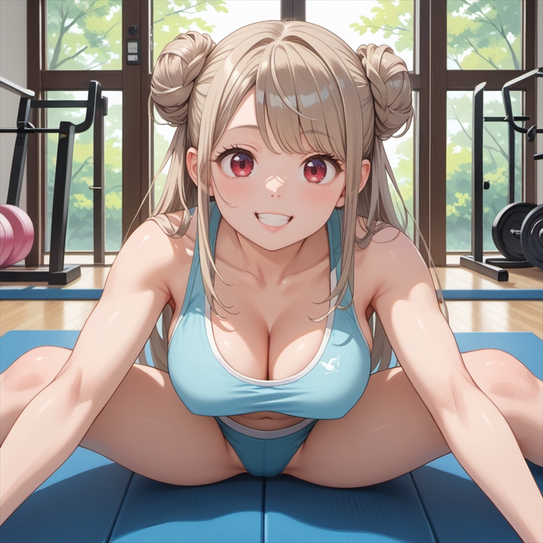 「ジムでストレッチする女の子」のイラスト03