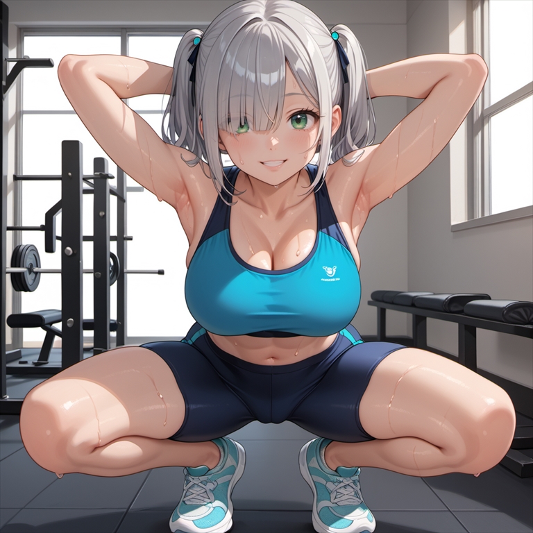「スクワットで汗だくになる女の子」のイラスト03