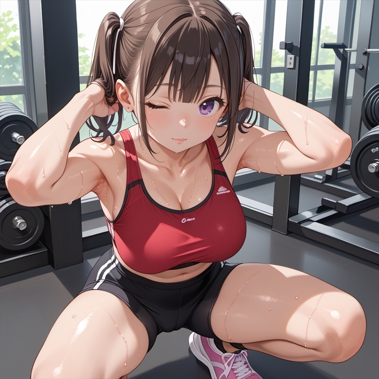 「スクワットで汗だくになる女の子」のイラスト01