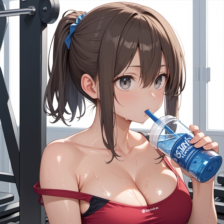 「トレーニング後に水分補給する女の子」のイラスト01