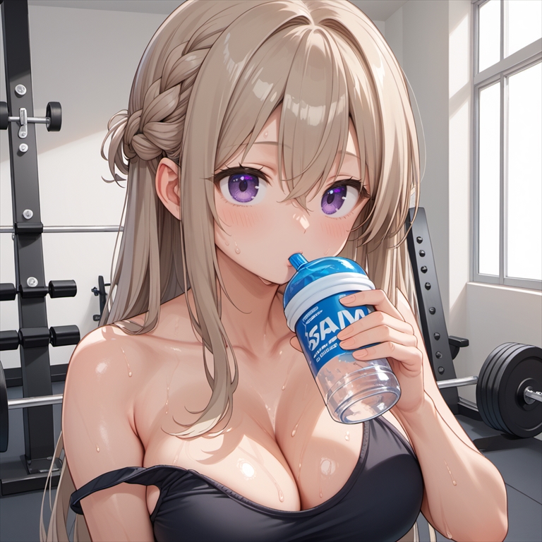 「トレーニング後に水分補給する女の子」のイラスト03