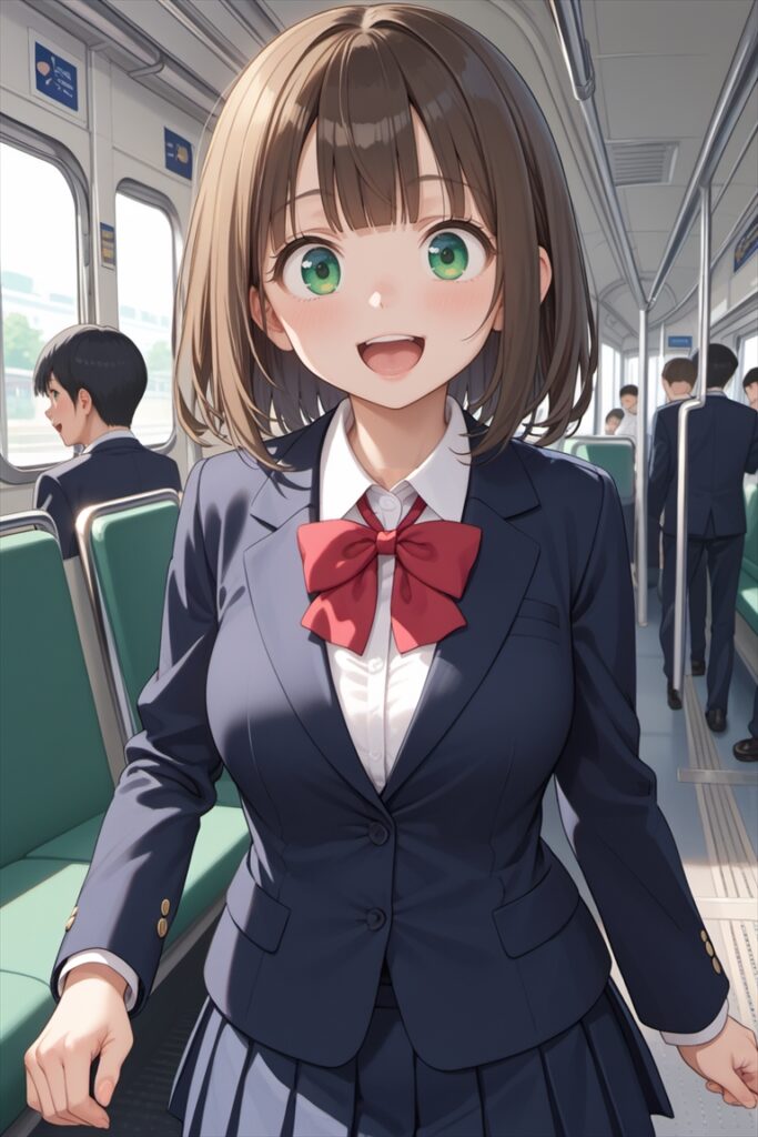 「ひなたと一緒に電車で移動中」のイラスト02
