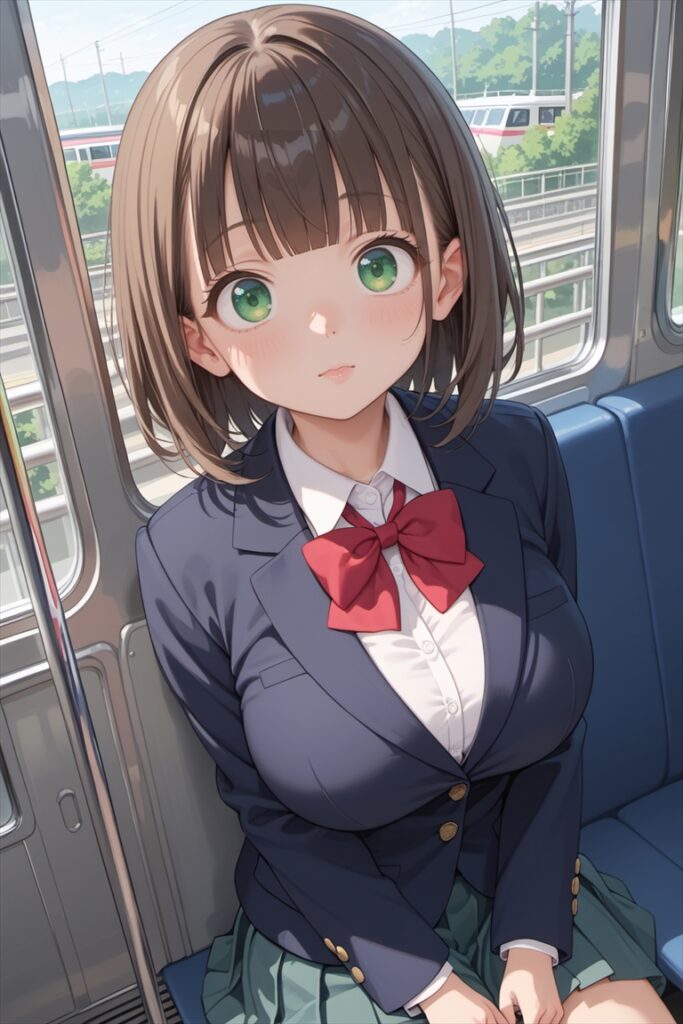 「ひなたと一緒に電車で移動中」のイラスト01
