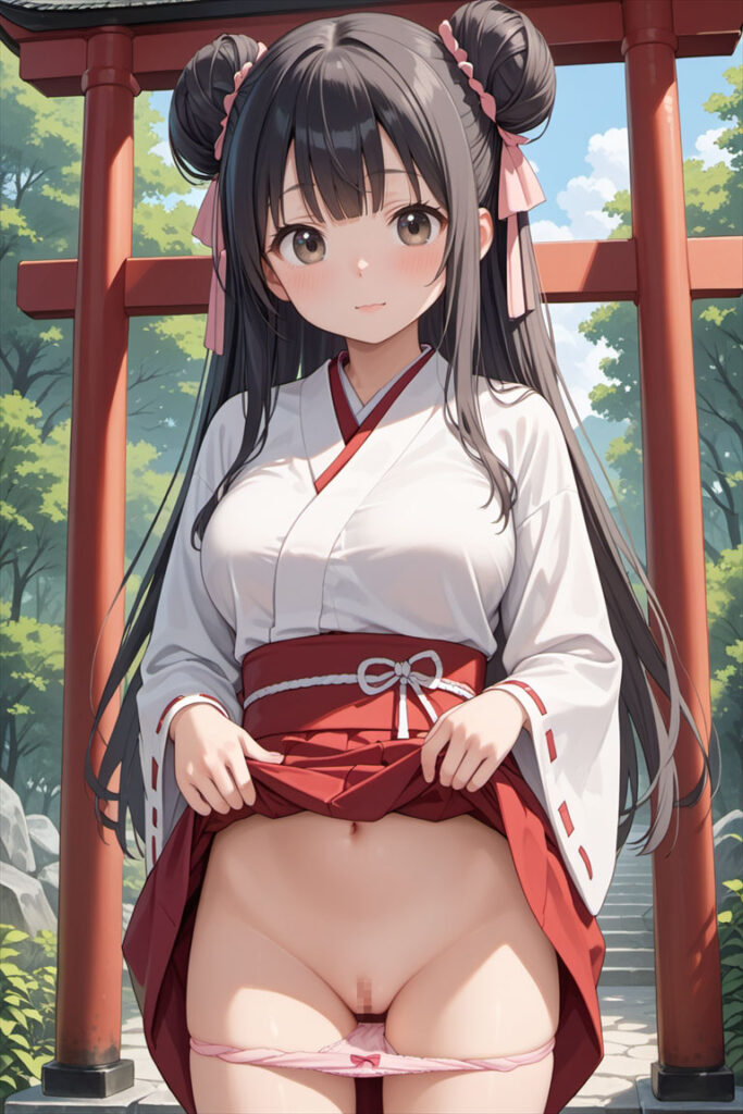 リボンつきのパンティのエロいイラスト(巫女)