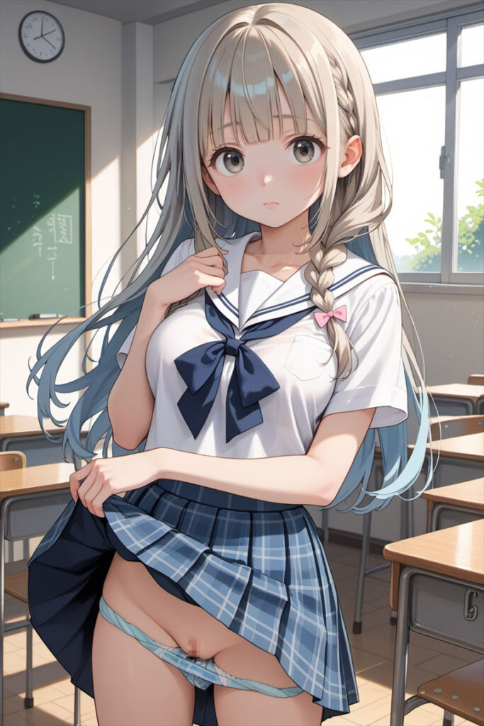 チェックのパンティのエロいイラスト(JK)