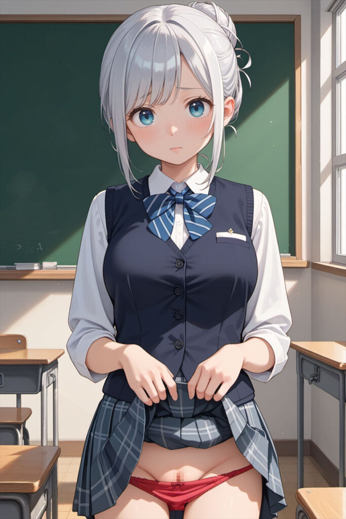 水玉のパンティのエロいイラスト(JK)