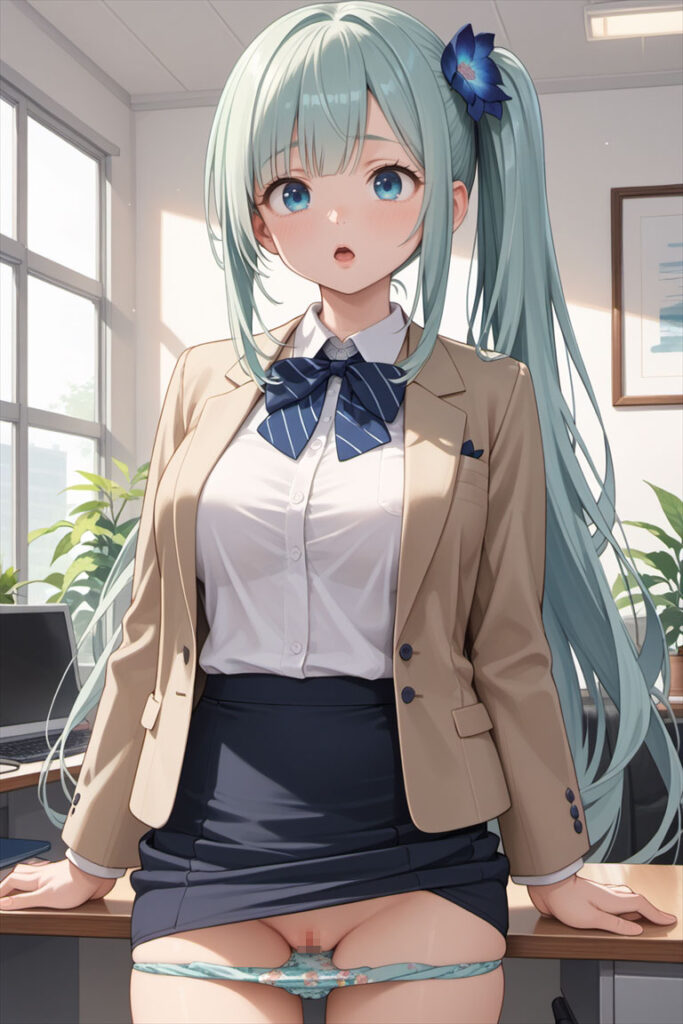 花柄のパンティのエロいイラスト(OL)
