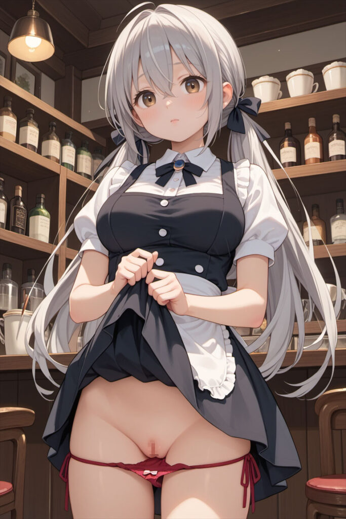 サイドタイパンティのエロいイラスト(ウェイトレス)