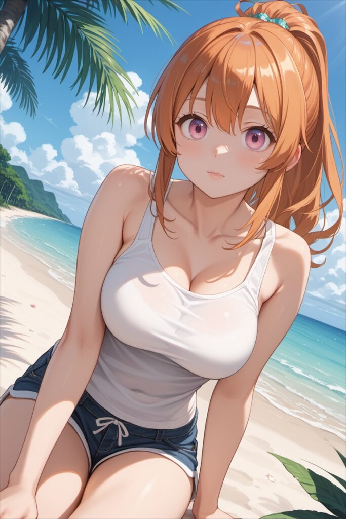 「ビキニに着替える前の夏海」のAIイラスト01