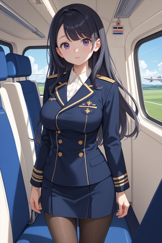 「機内でキャプテンに確認をとるれいな」のAIイラスト02