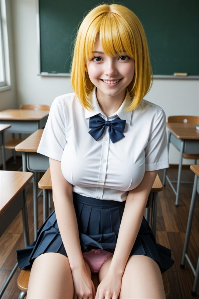 教室でパンティを見せてくれる巨乳JK(女子高生)のAIエロ画像03