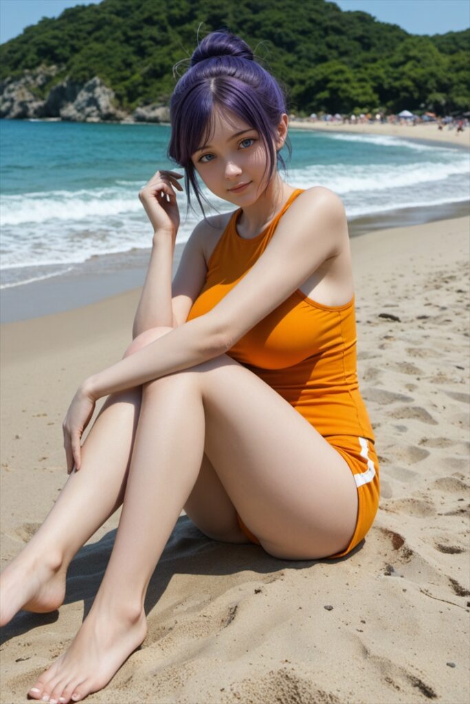 「巨乳グラビアアイドルの座ったポーズ」のAIエロ画像03
