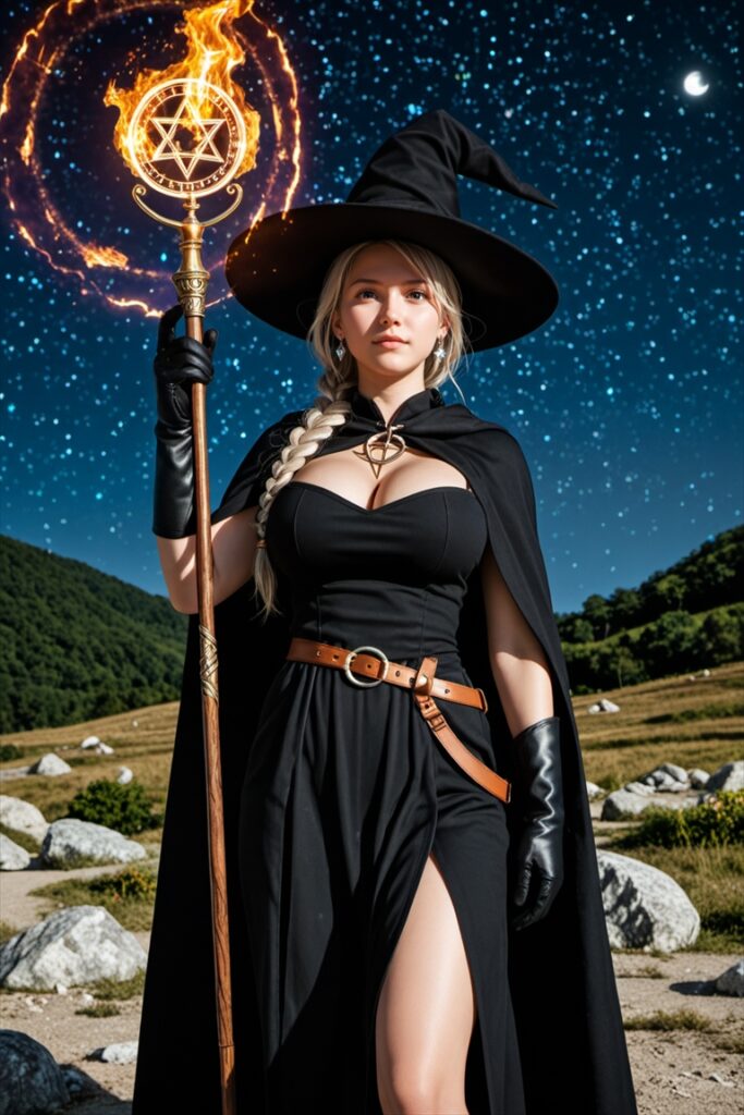 「戦いで魔法を発動中の魔法使い」のAIエロ画像03