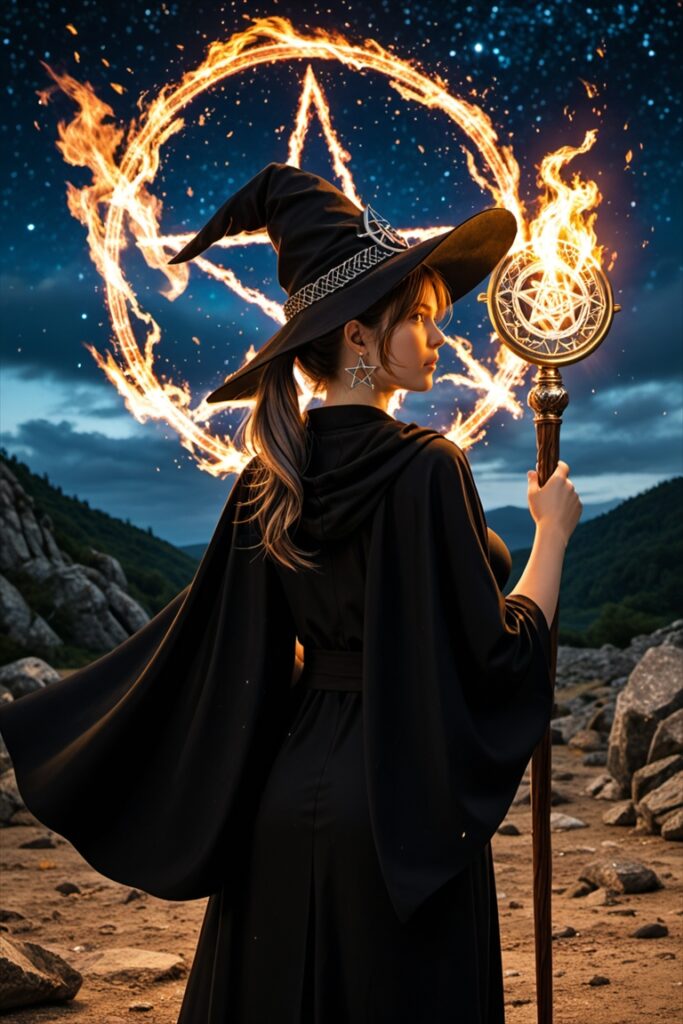 「戦いで魔法を発動中の魔法使い」のAIエロ画像02