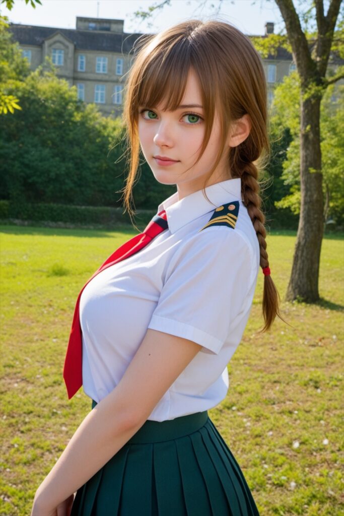 「学校で巨乳のJKに話しかけてみる」のAIエロ画像01