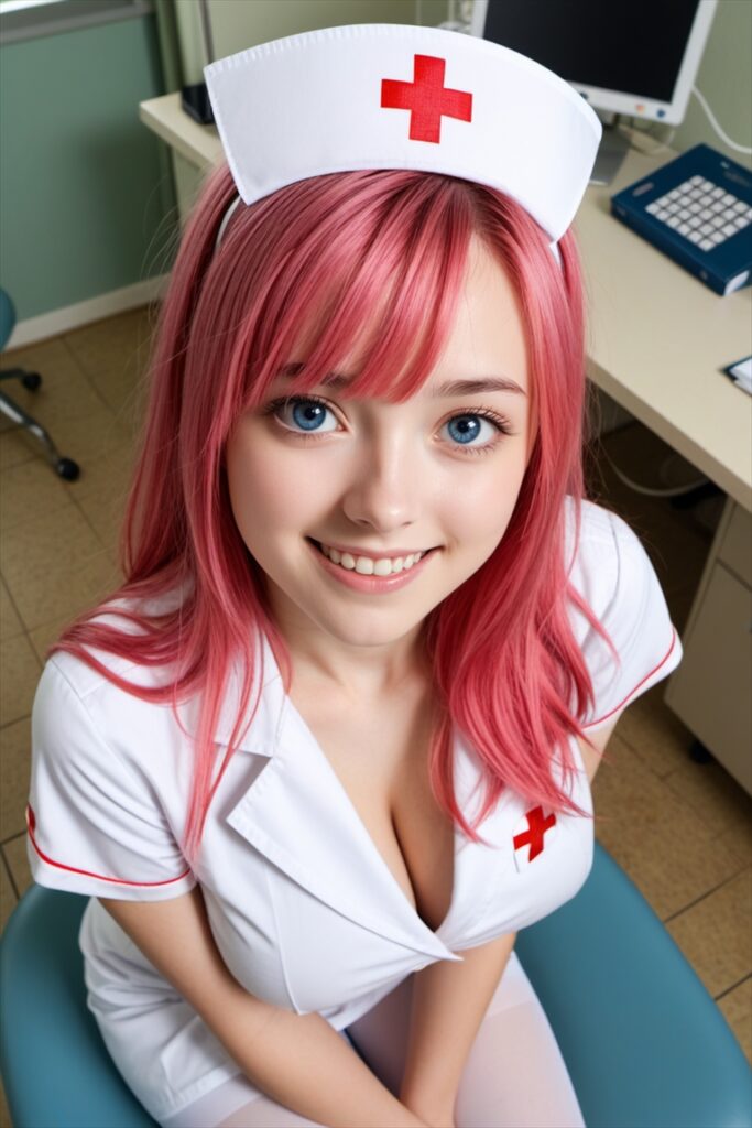「診察室で休憩する巨乳ナース」のAIエロ画像01