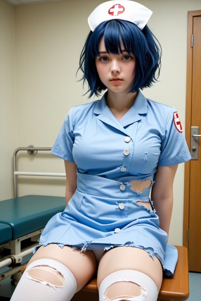 「診察室で巨乳ナースの服を引き裂いていく」のAIエロ画像02