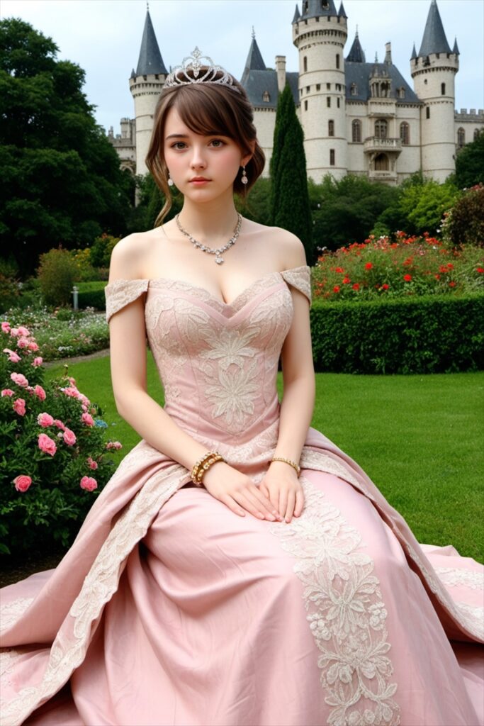 「休憩中の巨乳プリンセス」のAIエロ画像01