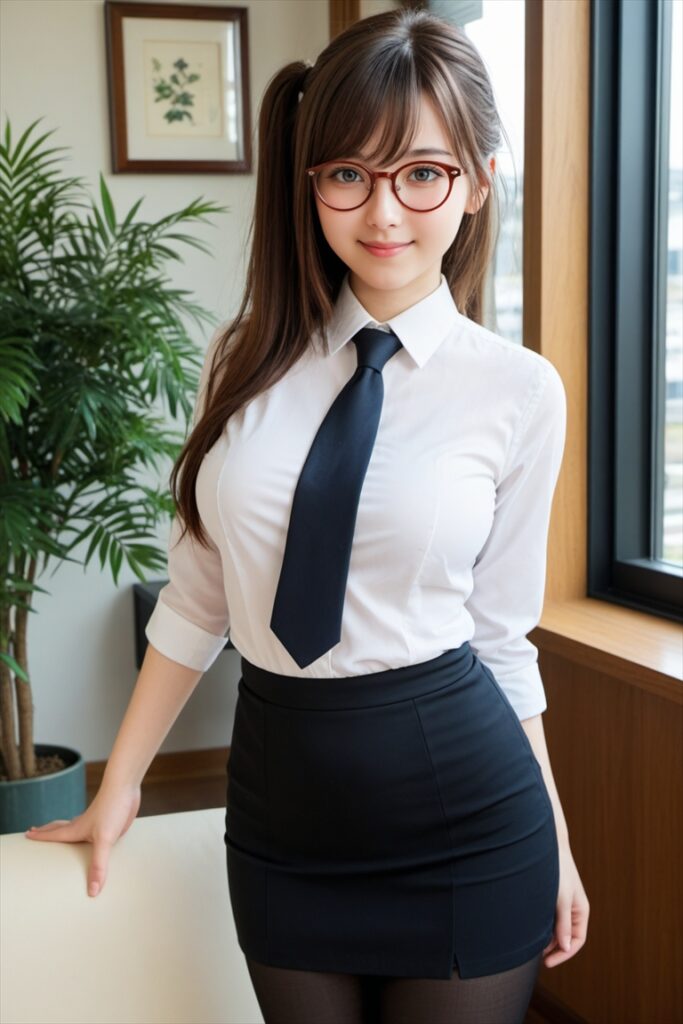 黒ストッキングの美脚が魅力のOL1