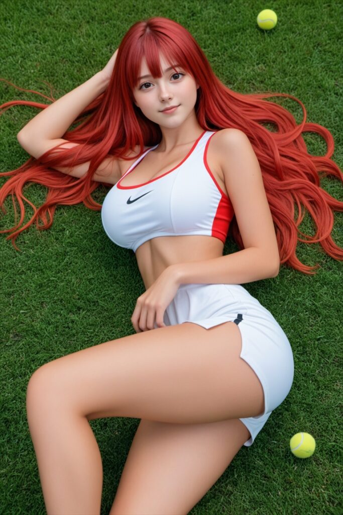 コートに横たわるむちむちの太ももをしたリアルなテニスプレイヤー1