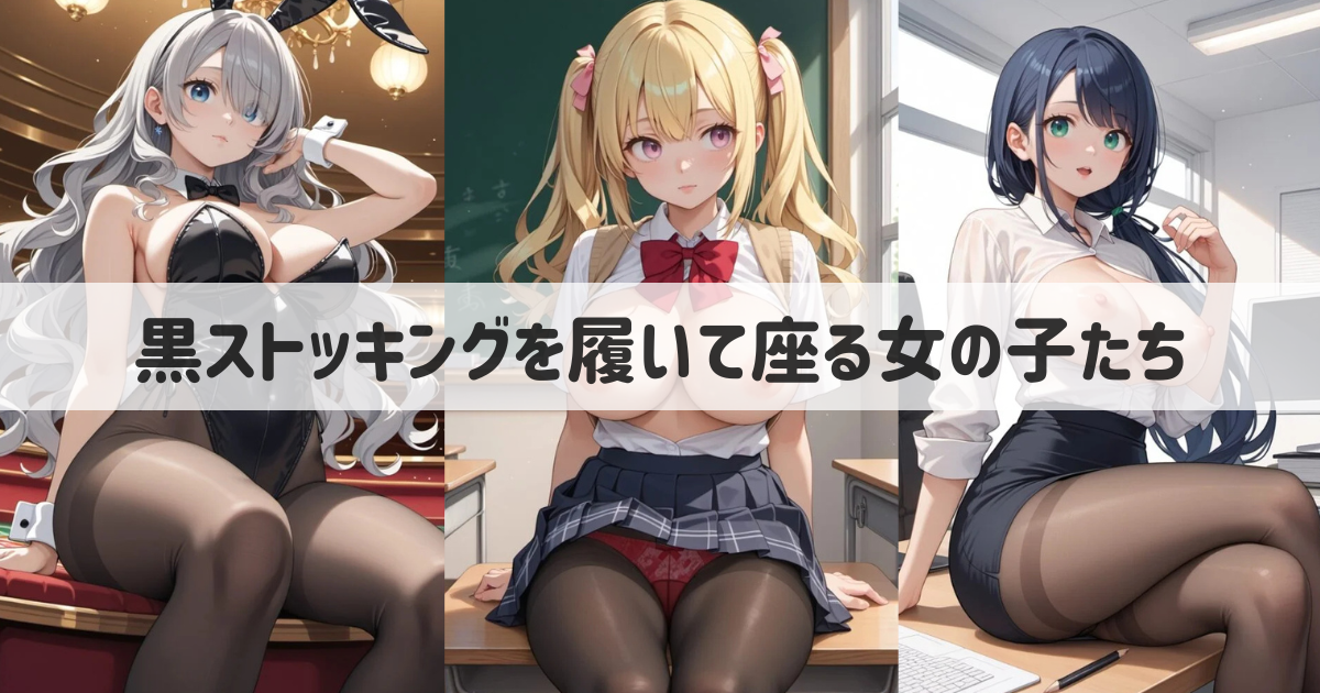 【AIイラスト】むちむちの太ももに黒ストッキングを履いて座る女の子とプロンプト