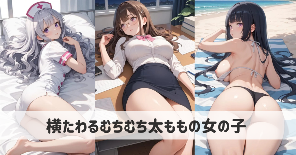 【AIイラスト】横たわるむちむち太もものエロい女の子とプロンプト 