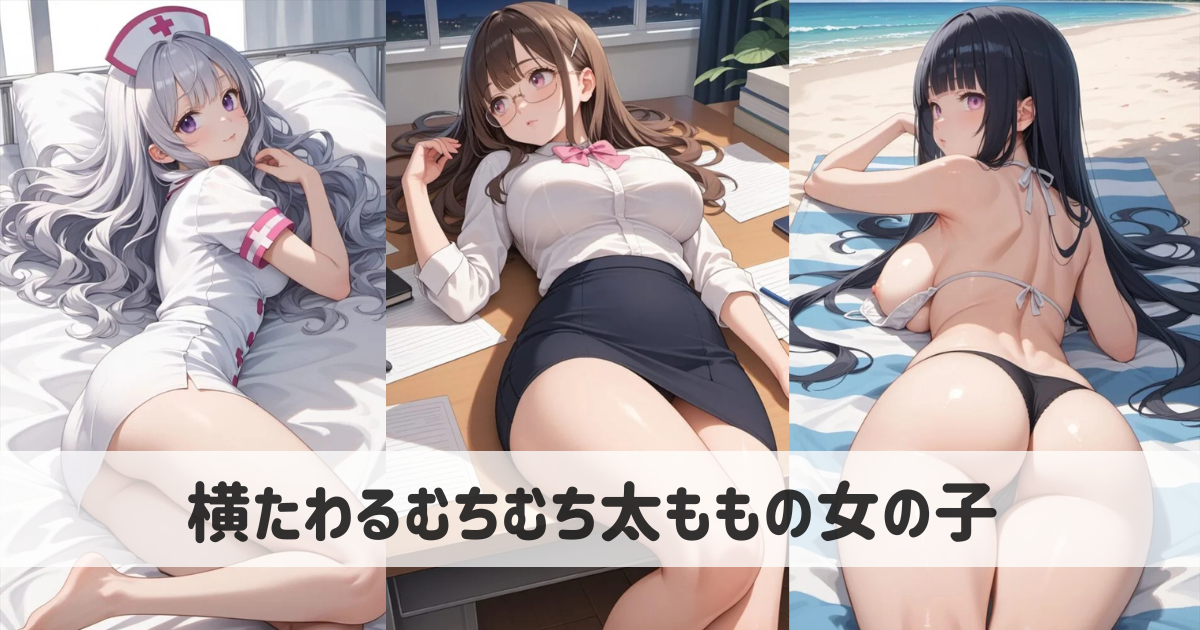 【AIイラスト】横たわるむちむち太もものエロい女の子とプロンプト 