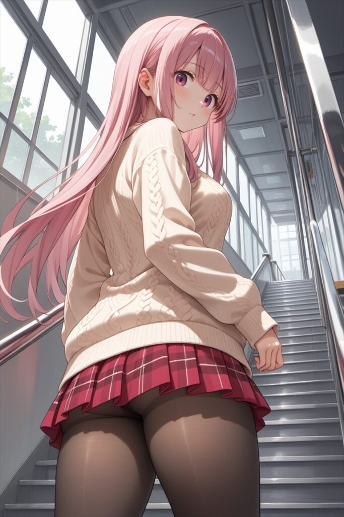 階段を登る黒ストッキングを履いた女の子1