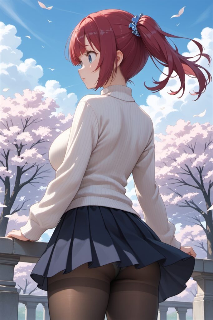 黒ストッキングを履いてニットを着たの女の子1