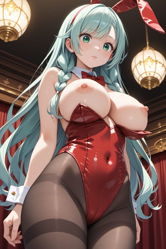 おっぱいを見せる黒ストッキングで佇むバニーガール2