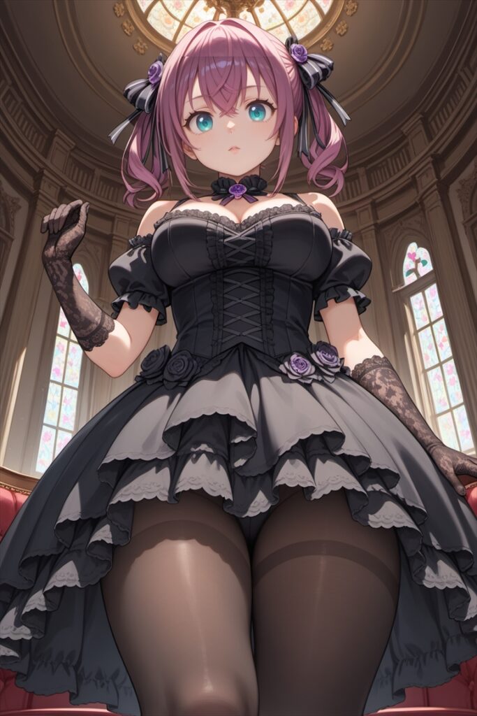 黒ストッキングで佇むゴシックドレスの女の子1