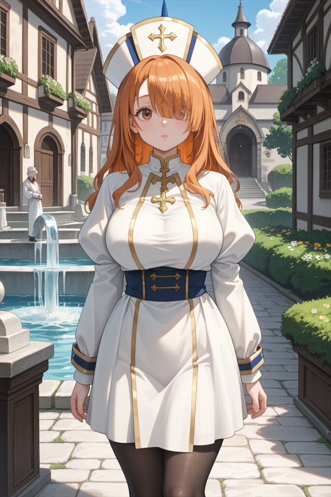 黒ストッキングで佇むファンタジー世界の僧侶1